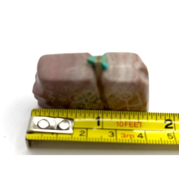 Zuni Handcrafted Pink Stone Bear Fetish Etchings Turquoise Eyes Offering Bundle - Picture 9 of 10